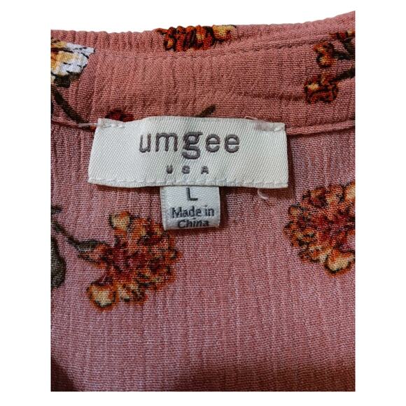 Umgee Boho Blouse Top Flare Sleeves Pink Floral Cottagecore Fairy Long Tunic LG - Picture 7 of 9